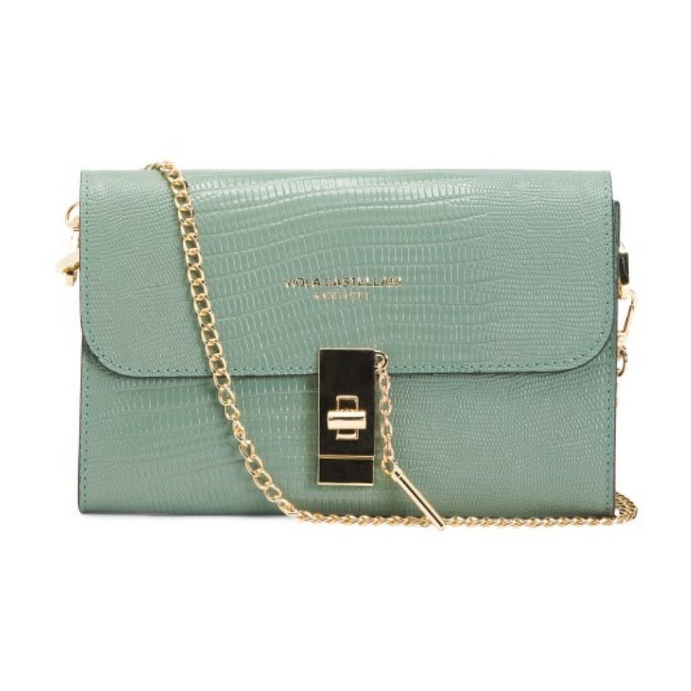 VIOLA CASTELLANI Made In Italy Leather Crossbody With Chain Strap